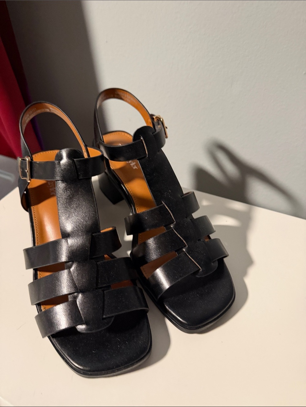 Women's Black Leather Multi-Strap Block Heel Sandals